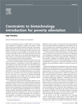 Constraints to Biotechnology Introduction for Poverty Alleviation