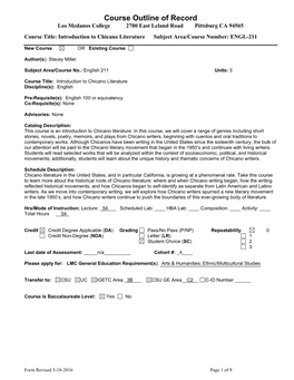 Course Outline of Record Los Medanos College 2700 East Leland Road Pittsburg CA 94565