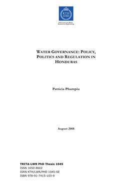 Water Governance: Policy, Politics and Regulation in Honduras