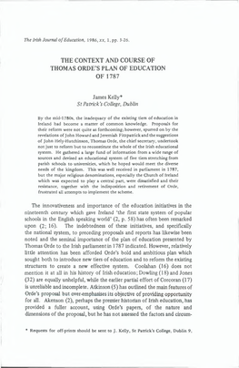 The Context and Course of Thomas Orde's Plan Of