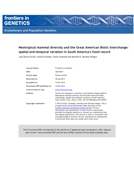 Neotropical Mammal Diversity and the Great American Biotic Interchange