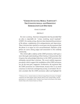 Crimes Involving Moral Turpitude”: the Constitutional and Persistent Immigration Law Doctrine