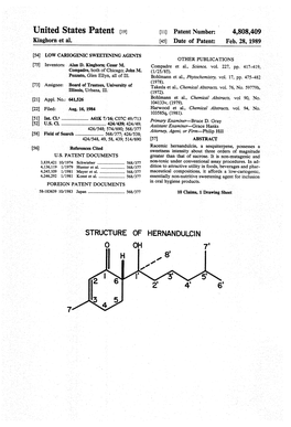 Hernandulcin, a Sesquiterpene, Possesses a [56] References Cited , Sweetness Intensity About Three Orders of Magnitude U.S