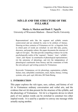 Nói Lái and the Structure of the Syllable