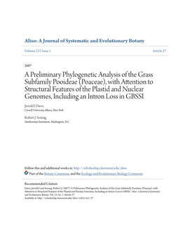 A Preliminary Phylogenetic Analysis of the Grass Subfamily Pooideae