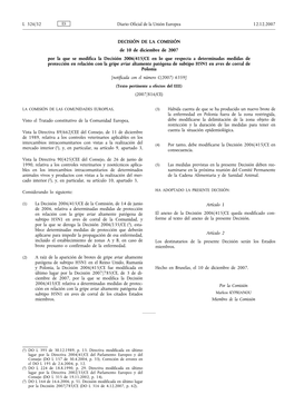 DECISIÓN DE LA COMISIÓN De 10 De Diciembre De 2007 Por La Que Se