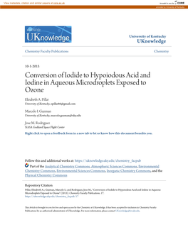 Conversion of Iodide to Hypoiodous Acid and Iodine in Aqueous Microdroplets Exposed to Ozone Elizabeth A