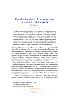 Pontifex Maximus: from Augustus to Gratian – and Beyond Alan Cameron