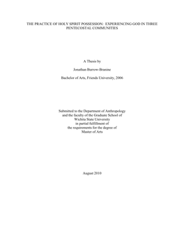 The Practice of Holy Spirit Possession: Experiencing God in Three Pentecostal Communities