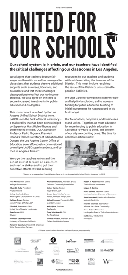 Our School System Is in Crisis, and Our Teachers Have Identified the Critical Challenges Affecting Our Classrooms in Los Angeles