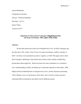 Breakstone 1 Lauren Breakstone Comparative Literature Advisor: Professor Burshatin Due Date: 4/27/11 Senior Thesis