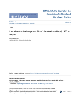 Laura Boulton Audiotape and Film Collection from Nepal, 1950: a Report