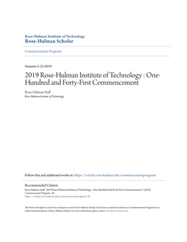 2019 Rose-Hulman Institute of Technology : One-Hundred and Forty-First Commencement