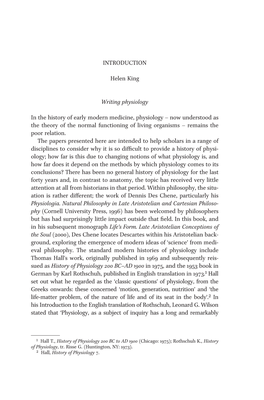 INTRODUCTION Helen King Writing Physiology in the History of Early