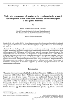 Molecular Assessment of Phylogenetic Relationships in Selected Species/Genera in the Naviculoid Diatoms (Bacillariophyta)