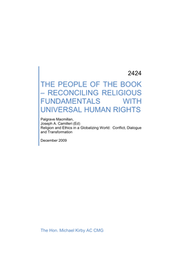 RECONCILING RELIGIOUS FUNDAMENTALS with UNIVERSAL HUMAN RIGHTS Palgrave Macmillan, Joseph A