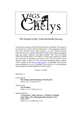 The Journal of the Viola Da Gamba Society