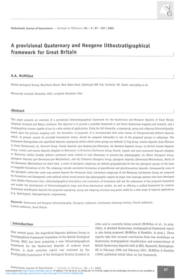 A Provisional Quaternary and Neogene Lithostratigraphical Framework for Great Britain