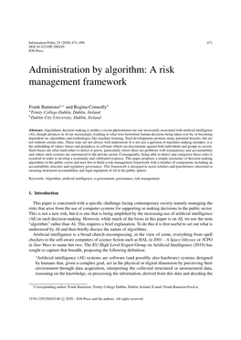 Administration by Algorithm: a Risk Management Framework