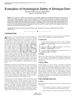 Evaluation of Hydrological Safety of Sholayar Dam Manjusha P, Athira Krishnan K, Karthika Mohan Jagan N S and Keerthana Prasad