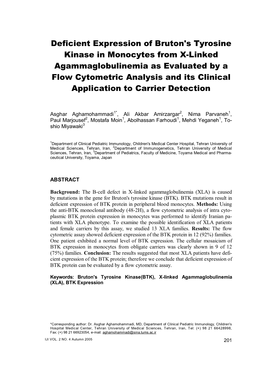 Deficient Expression of Bruton's Tyrosine Kinase in Monocytes from X-Linked Agammaglobulinemia As Evaluated by a Flow Cytometric