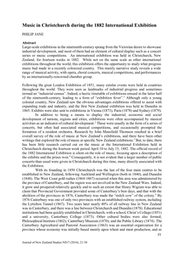 Music in Christchurch During the 1882 International Exhibition