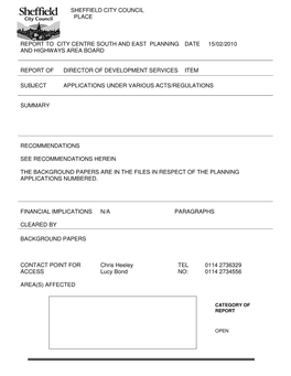 Sheffield City Council Place Report to City Centre