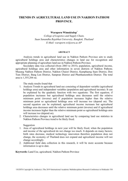 Trends in Agricultural Land Use in Nakhon Pathom Province