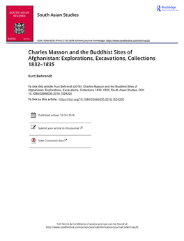 Charles Masson and the Buddhist Sites of Afghanistan: Explorations, Excavations, Collections 1832–1835