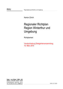 Regionaler Richtplan Region Winterthur Und Umgebung