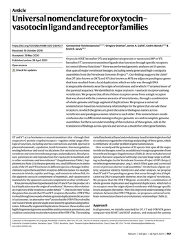 Universal Nomenclature for Oxytocin–Vasotocin Ligand and Receptor