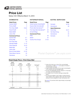 Price List (Notice 123) • Effective March 14, 2010 Express Mail—Retail Express Mail RETAIL LETTERS, LARGE ENVELOPES, & PARCELS