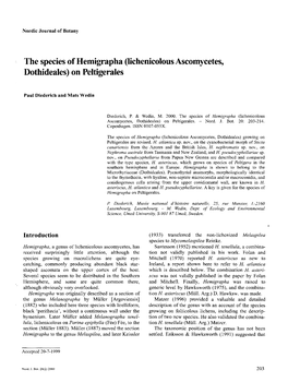 The Species of Hemigrapha (Lichenicolous Ascomycetes, Dothideales) on Peltigerales