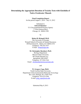 Determining the Appropraite Duration of Toxicity Tests with Glochidia of Native Freshwater Mussels