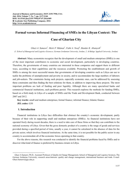 Formal Versus Informal Financing of Smes in the Libyan Context: The