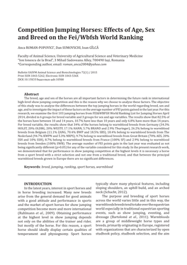 Competition Jumping Horses: Effects of Age, Sex and Breed on the Fei/Wbfsh World Ranking