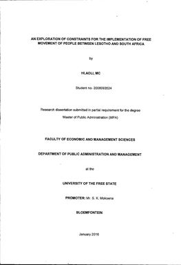 An Exploration of Constraints for the Implementation of Free Movement of People Between Lesotho and South Africa