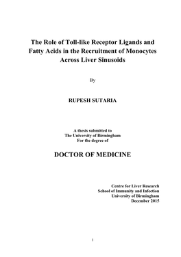The Role of Toll-Like Receptor Ligands and Fatty Acids in the Recruitment of Monocytes Across Liver Sinusoids