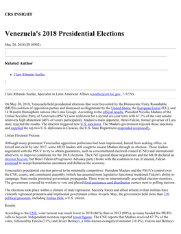 Venezuela's 2018 Presidential Elections