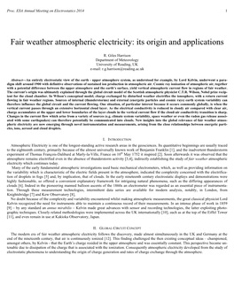 Fair Weather Atmospheric Electricity: Its Origin and Applications