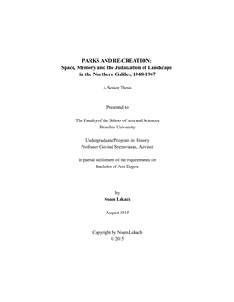 Space, Memory and the Judaization of Landscape in the Northern Galilee, 1948-1967