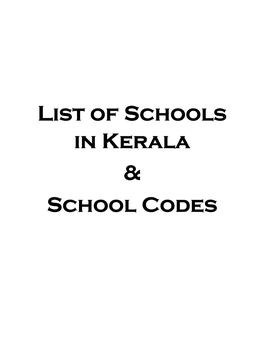 List of Schools in Kerala & School Codes