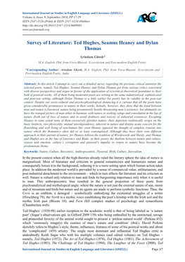 Survey of Literature: Ted Hughes, Seamus Heaney and Dylan Thomas