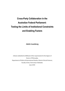 Cross-Party Collaboration in the Australian Federal Parliament: Testing the Limits of Institutional Constraints and Enabling Factors