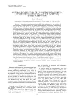 Geographic Structure of Pollinator Communities, Reproductive Assurance, and the Evolution of Self-Pollination