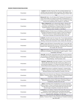 RESIDENT PRESENTATIONS/PUBLICATIONS Presentation Knolhoff J, Peck MD, Pressman, MA. the Correlation Between Burn Mortality Rates
