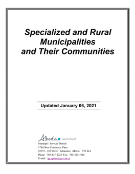 Specialized and Rural Municipalities and Their Communities