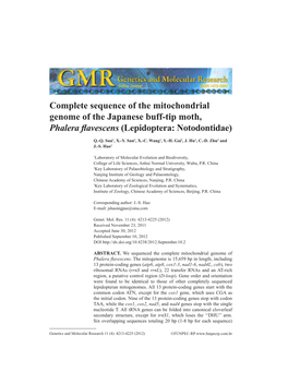 Complete Sequence of the Mitochondrial Genome of the Japanese Buff-Tip Moth, Phalera Flavescens (Lepidoptera: Notodontidae)