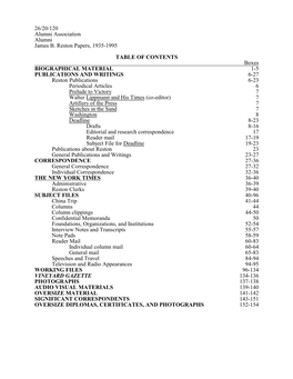 26/20/120 Alumni Association Alumni James B. Reston Papers, 1935-1995