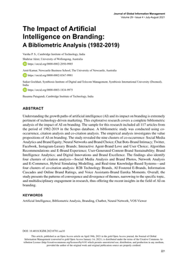 The Impact of Artificial Intelligence on Branding: a Bibliometric Analysis (1982-2019)